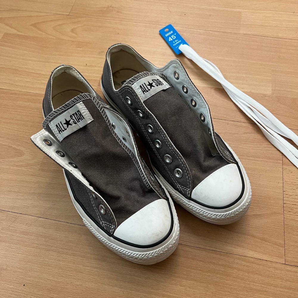 brownish grey "charcoal" low top converse size men's 8/women's 10
